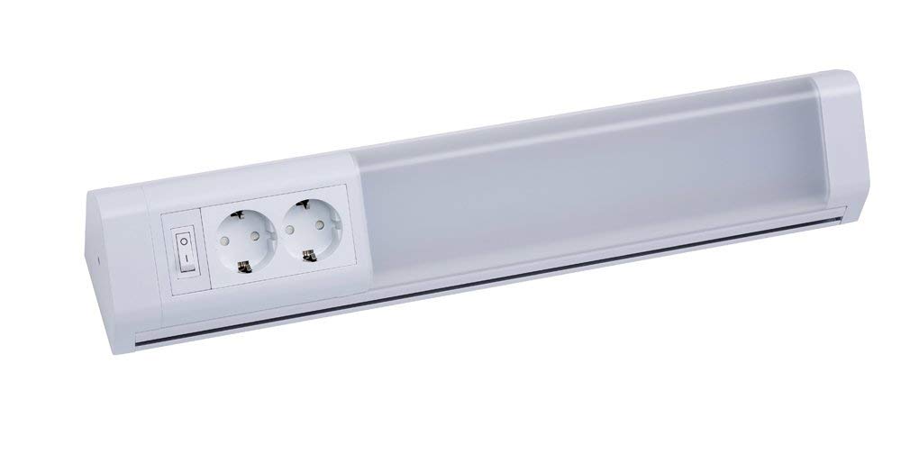 Lampa podszafkowa LED, lampa kuchenna, listwa świetlna (korel), montaż ścienny, listwa narożna z 2 gniazdami wtykowymi i przełącznikiem kołyskowym, biała, do kuchni, IP20 (50 cm)