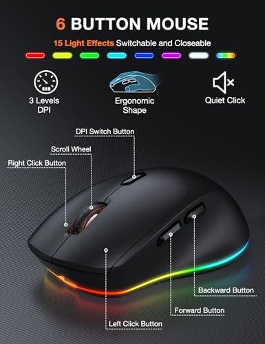 Image of Wireless Keyboard and Mouse Combo - 9 Backlit Effects, RGB, Ergo Wrist Rest, Phone Holder, 2.4G Full Size, Rechargeable, Sleep Mode, KM22 MAX Quiet Set for Computer, PC, Laptop, Mac, Windows- SABLUTE