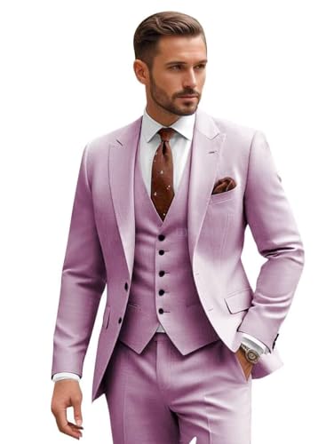 Men 3 Piece Herringbone Slim Fit Suits Wedding Tuxedos Single Breasted Two Button Peak Lapel Blazer Vest Pants Set ALV14