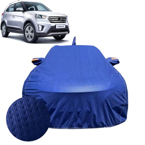 Image of Car Cover Compatible For Hyundai Creta (2015-2019)| 100% Waterproof Cover with Antenna & REFLECTIVE Mirror Pockets | Dustproof, Scratchproof, Heatproof Creta Car Cover|Soft Cotton Lining|BLUE