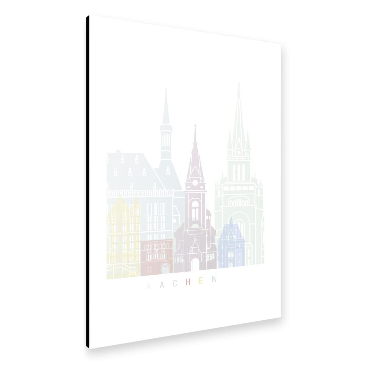 artboxONE Alu-Print 90x60 cm Aachen Skyline Pastell von Künstler Paul Rommer