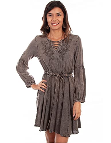 Scully Women's Honey Creek By Acid Wash Bell Sleeve Dress Brown Medium #TOP20