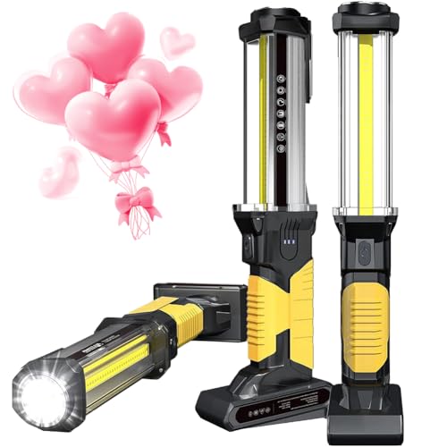 WARSUN 2 Stück LED Arbeitsleuchte Wiederaufladbar Werkstattlampe Taschenlampe 1500 Lumen COB Inspektionsleuchten Worklight Handlampe mit Haken für Auto-Inspektionslicht Notfall [Energieklasse G], Gelb