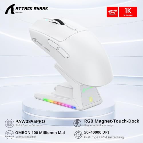ATTACK SHARK X1 Gaming Mouse with Touchpad RGB Charging Dock, PixArt PAW3395PRO Gaming Sensor, BT/2.4G Wireless/Wired Gaming Mouse… – Ansicht 2