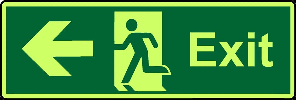 6 Pieces comboExit Left photoluminescent signGlow Sign Board Emergency Sign Waterproof Safety Signature Board (Sign Board) with Strong Double Sided Tape for Walls Removable