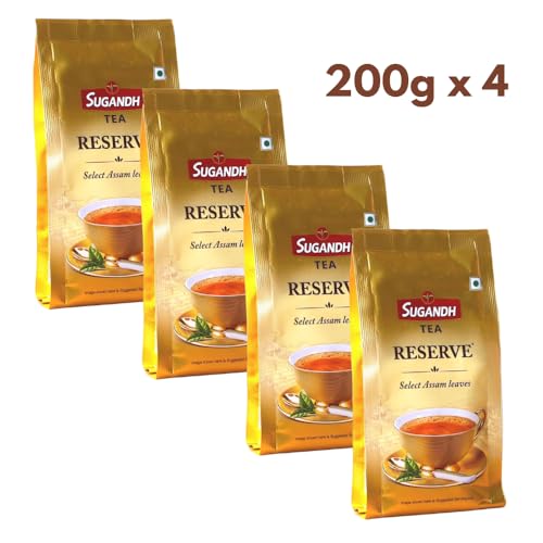Image of Sugandh Reserve Tea | 200GM X 4 | 800GM | Gold Premium | Directly Sourced from Assam | High Grown CTC with Added Whole Leaf | 100% Natural Ingredients | A Perfect Premium Cup of Tea for Chai Lover