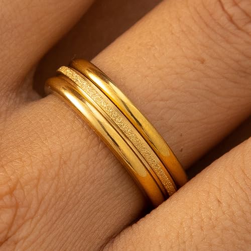 FPH 18K Gold Filled Stacking Rings for Women, Non-Tarnish Dainty 2mm Thin Ring Set, Wedding Engagement Stackable Jewelry Gift Size 6-102