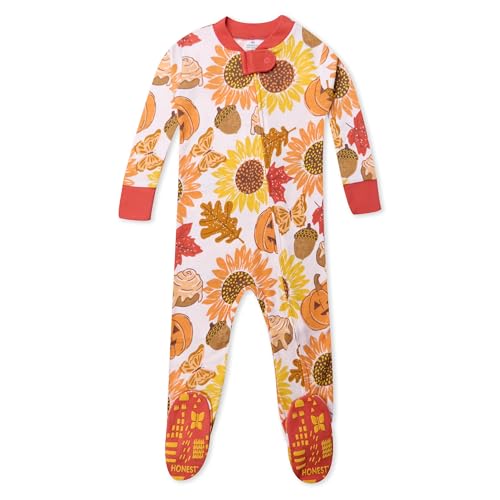 HonestBaby Celebration Non-slip Footed Pajamas One-piece Sleeper Zip-front Pjs 100% Organic Cotton, Fall Harvest, 12 Months