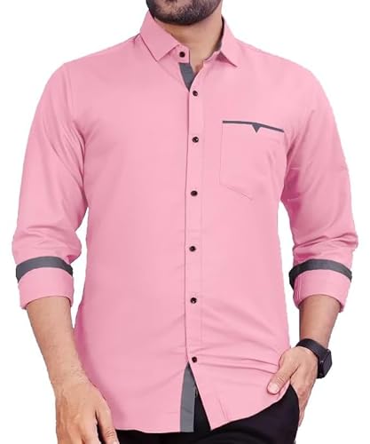 Image of CB-COLEBROOK Men's Regular Fit Solid Soft Touch Cotton Casual Shirt with Pocket Design with Spread Collar & Full Sleeves (Available in Plus Size)