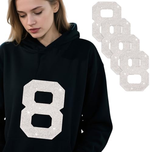ORIGACH 20cm 4 Stück Große Strass Flicken Mit Der Zahl 8 Selbstklebende Glitzern