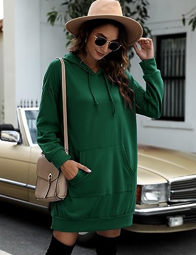 Image of Quenteen Women Hoodies Dress Hooded Sweatshirts Dress Casual Long Sleeve Tunic Dress Oversized Sweatshirts with Pocket