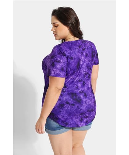 RITERA Plus Size Tops for Women Oversized Summer Basic V Neck Short Sleeve Henley Shirt Casual Tunic Shirts XL-5XL3