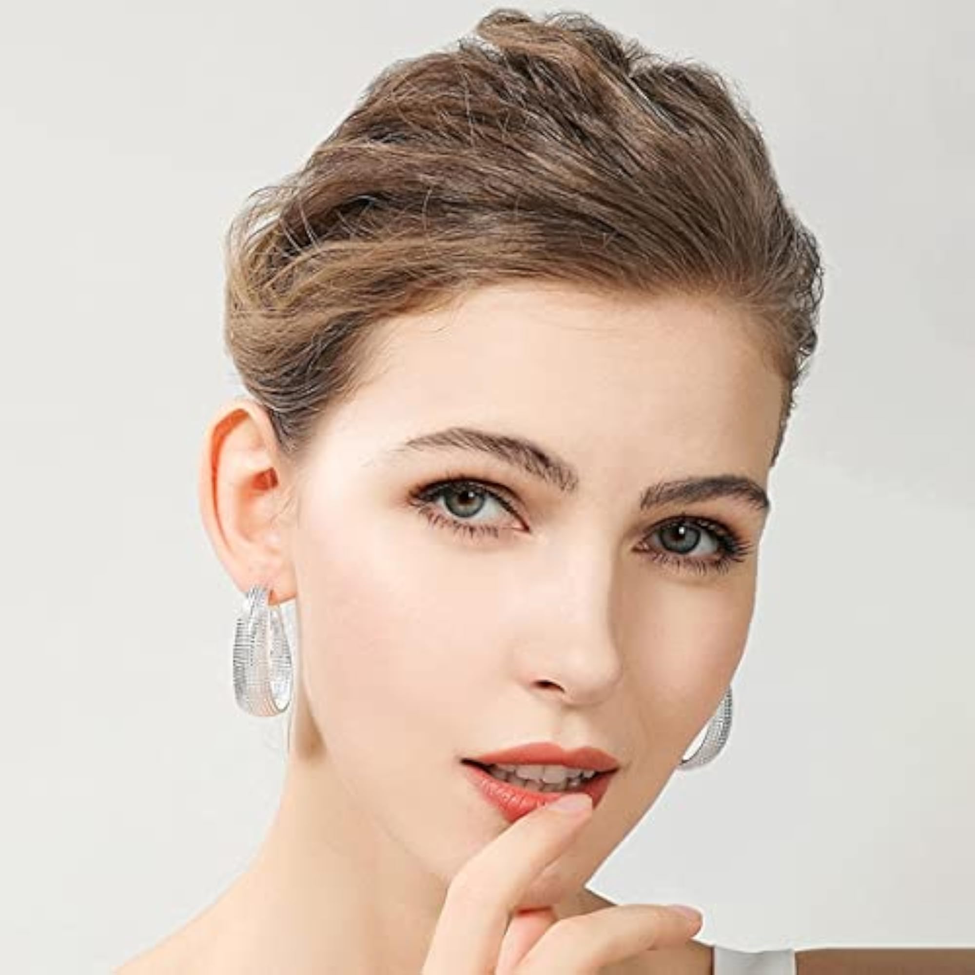 Oval Bali Hoop Earrings Rhodium Plated, Anniversary Gift for Wife