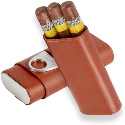 Cigar Case Travel Humidor Kit,The Leather Cigar Accessories with Cutter & Case Cedar-Lined for Optimal Freshness- Men's Present Set for Home and Office