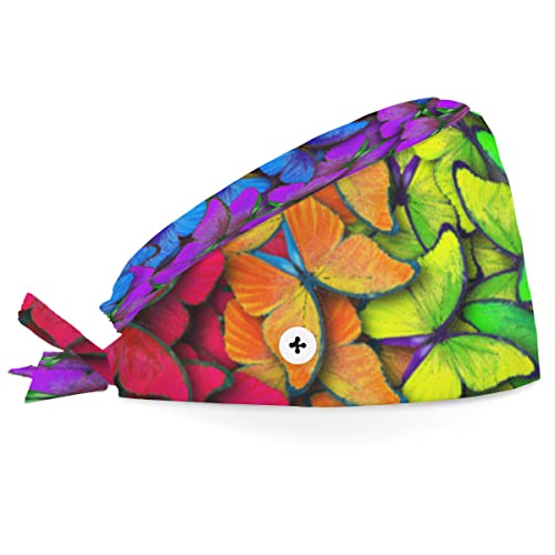 Boné de trabalho bonito colorido borboleta com botões e faixa de suor ajustável chapéu de trabalho e