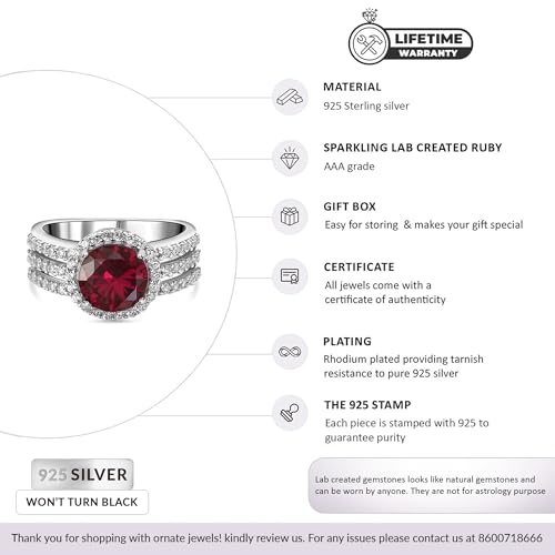 Image of Ornate Jewels 925 Silver Gemstone and CZ American Diamond Solitaire Ring for Women and Girls | With Certificate of Authenticity & 925 Stamp | Life-time Warranty*
