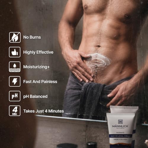 Image of Mannlich Intimate /Private Hair Removal Cream for Men, Painless, Faster, Soothing for Unwanted Coarse Pubic Hair, Suitable For All Skin Types, 400 ml (Pack of 4)