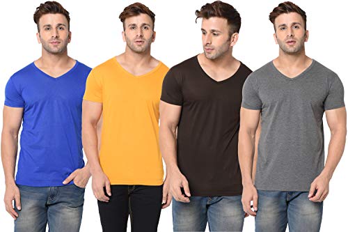 Image of Men's Half Sleeve Cotton V Neck T-Shirt (Pack of 4)
