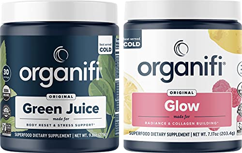 Organifi Green Juice Superfood Powder And Glow Collagen Support (30 Servings) Weight Control, Skin Care, Detox Cleanse, Stress Relief, Immunity Support - Gluten Free, Vegan, Whole Food #TOP11
