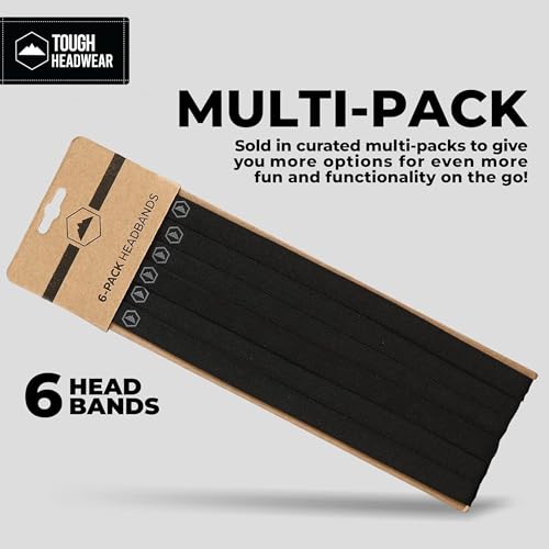 Image of Tough Headwear Thin Elastic Headbands for Men - Sports Hair Head Band for Women & Men - Non Slip Mens Workout Headband - Running or Soccer Headband - 6-Pack