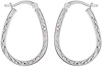 Tuscany Silver Women's Sterling Silver Rhodium Plated Diamond Cut Rose Stardust Oval Creole Earrings - Image 3