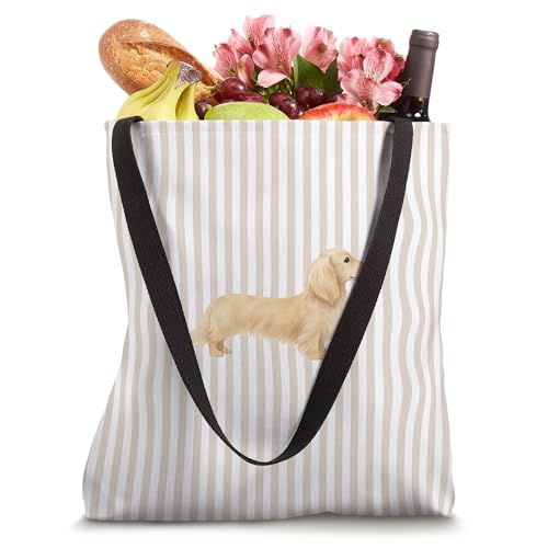 Bolso Tote con Dálmata de Pelo Largo en Rayas Taupe y Blanco miniatura 4