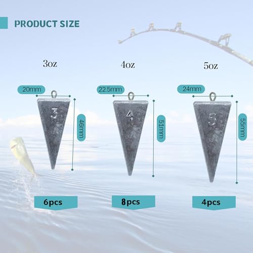 KAXIWEI 18Pcs Pirâmide Pesos de Pesca Chumbadas para Pesca, Pirâmide Pesos de Pesca Chumbadas Água S