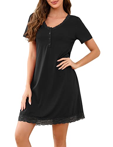 Clearlove Schlafanzug Damen Sexy Nachtwäsche Kurzarm Ärmel Nachthemd A...