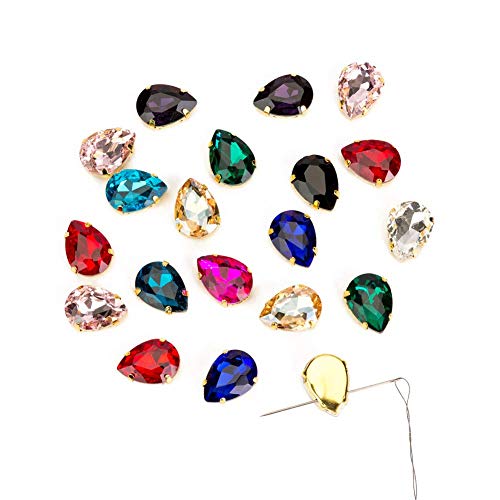 48 Pcs Sew On Crystal Rhinestone Tear Drop Flatback Gold Setting Sew On Crystal by Choupee (Mixed Color, 13 X 18 MM) - Thumbnail 4