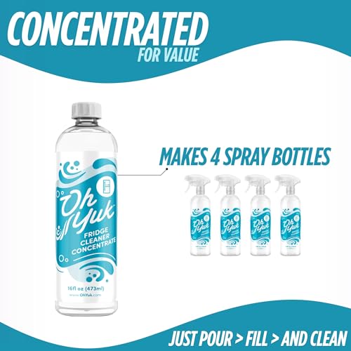 Image of Oh Yuk Fridge Cleaner - 16 oz Concentrate Refill | Makes 4 Spray Bottles | Cleans Inside Refrigerator for Spotless, Food-Contact Safe Surfaces | Lifts Sticky Messes & Dried-On Food