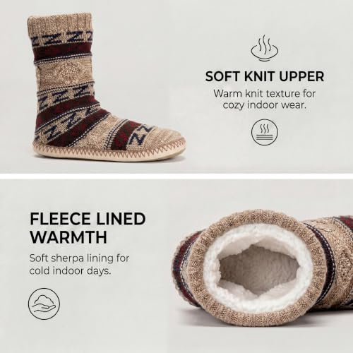 Image of Cozylook Mens Slippers Soft Sole Non Slip Fleece Lined Slipper Socks | High shaft knit upper, warm sherpa interior, cushioned underfoot comfort, grippy bottom for winter home, dorm and travel