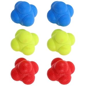 Balles de Réaction Hexagonales 5,5 CM Lot de 6 Couleurs Rouge Jaune Bleu Entraînement Coordination Œil-Main et Réflexes pour Garçon et Filles et Adultes Fitness Hockey Tennis