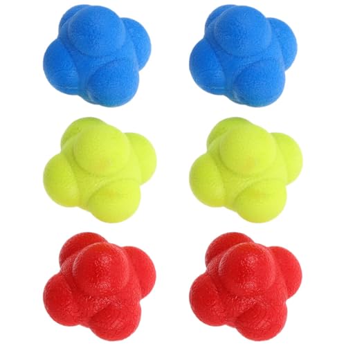 Balles de Réaction Hexagonales 5,5 CM Lot de 6 Couleurs Rouge Jaune Bleu Entraînement Coordination Œil-Main et Réflexes pour Garçon et Filles et Adultes Fitness Hockey Tennis