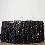 Tableclothsfactory 120' Wholesale Big Payette Sequin Round Tablecloth for Wedding Banquet Party - Black- Premium Collection