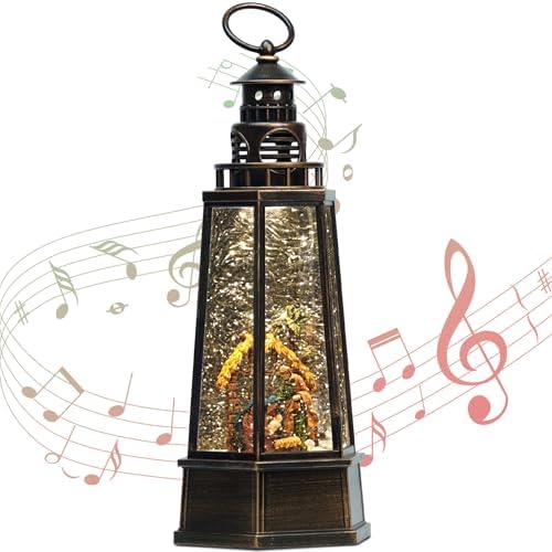 Globo De Neve Retrô 13,5'' Para Presépio, Lanterna Água Musical Estilo Farol, Decoração Natal Com Gl...