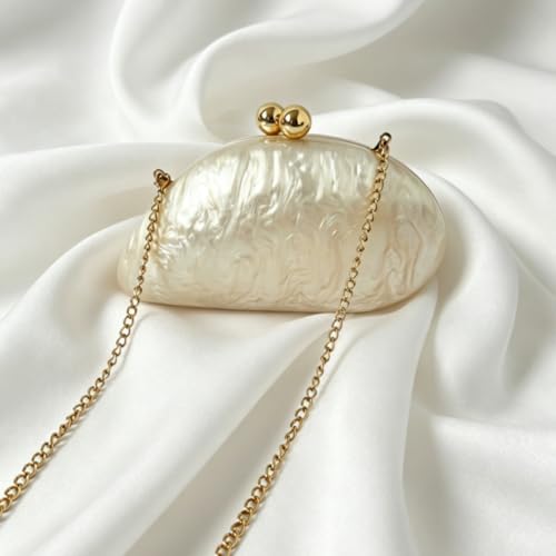 Image of Acrylic Shell Shaped Bag Luxury Marble Clutch Evening Purses for Women Glitter Handbag for Wedding Cocktail Party Prom