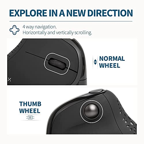 Delux Seeker Wireless Ergonomic Vertical Mouse With Oled Screen, Bt And Usb Receiver, Connect With Up To 4 Devices, Thumb Wheel, 4000Dpi, Programmable Rechargeable Silent Mouse(M618Xsd-Black) #TOP4