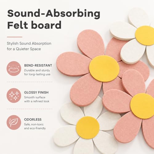 Image of Climberty 6PCS Flower Felt Bulletin Board Set with 50 Push Pins, Daisy Pin Board Wall Tiles in 3 Sizes for Photo Display, Notes, Memo Organizer, Bedroom Nursery Office Decor