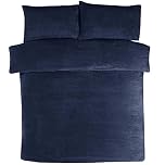 Sleepdown Teddy Fleece Navy Thermal Warm Cosy Super Soft Duvet Cover Quilt Bedding Set with Pillowcases - King (220cm x 230cm)