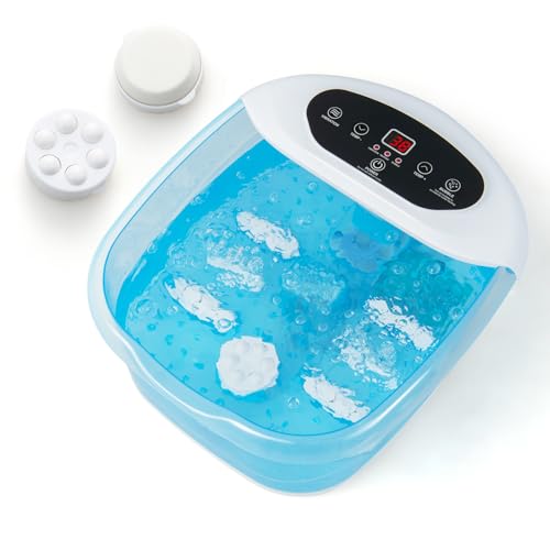 Multigot Foot Spa Massager with Heat, Foot Soaker with Bubbles, Vibration Mode, 12 Rollers, Pedicure Stone & Digital Temperature Control, Footbath Soak Tub for Home (Blue)