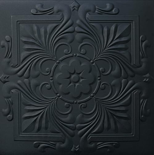 A La Maison Ceilings R14 Victorian Pre-Painted Foam Glue-up Ceiling Tile (256 sq. ft./Case), Pack of 96, Black Matte