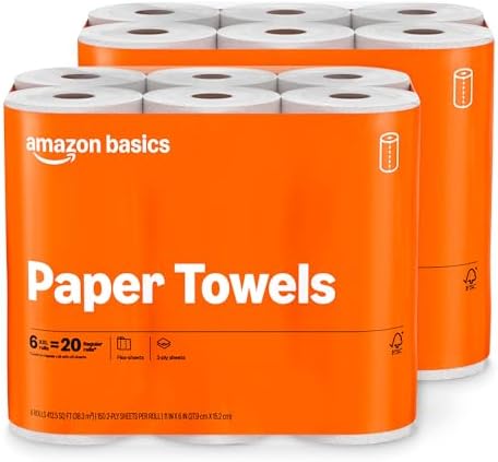 Amazon Basics 2-Ply Flex-Sheets Paper Towels, 12 Basics Rolls = 4...