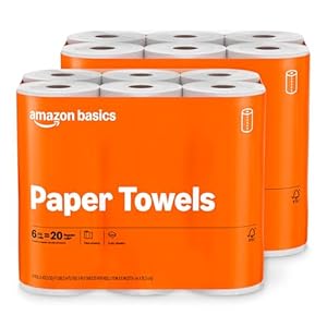 Amazon Basics Toallas de papel de hojas flexibles de 2 capas, 12 rollos básicos = 32 rollos regulares, valor diario con 150 hojas por rollo