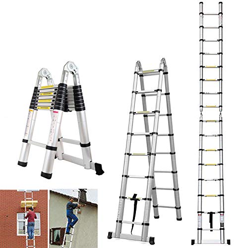 5M Multi-Purpose Aluminium Telescopic Ladder Extendable Ladder A Frame Ladder Heavy Duty Collapse Ladder for Indoor Outdoor, EN131 Certification