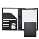 Black Portfolio Organizer, Leather Portfolio for Men, Business Binder with Pen Holder, Resume Portfolio Folder, Clipboard Folder for Notebook, Padfolio Clipboard Included Pen and Notepad (Black)