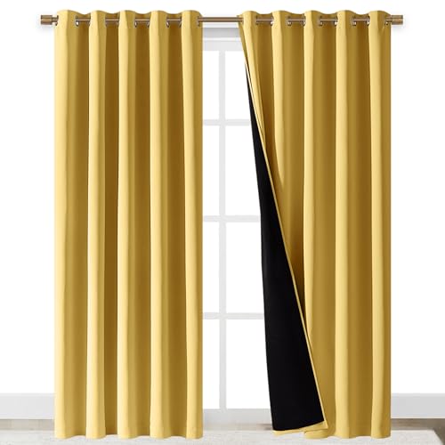 Image of NICETOWN Bright Yellow Full Shade Curtain Panels, Pair of Energy Smart & Noise Blocking Out Blackout Drapes for Dining Room Window, Thermal Insulated Guest Room Lined Window Dressing, 70 x 84 inch