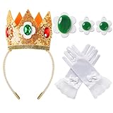 Neujiwo Princess Costume Accessories for Women Crown Headband Green Flower Clip On Earrings Brooches Gloves Party Dress up