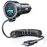 Cargador Coche Carga Rapida USB C, 55 W 3 Puertos PD3.0 & QC3.0 Mechero Coche con 1.5M [Mantener ordenado] Cable en Espiral Tipo C Super Rápido, Coche Adaptador para Samsung S22/21/iPhone/Android