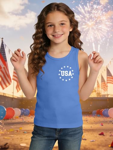Image of Ithalt Girls 4th of July Tank Top for Kids Boys USA Patriotic Shirt American Flag Tshirt Red White and Blue Sleeveless