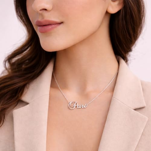 Image of Pari Cursive Gold & Silver Name Pendant Necklace, Best Jewelry Gift for Girls.